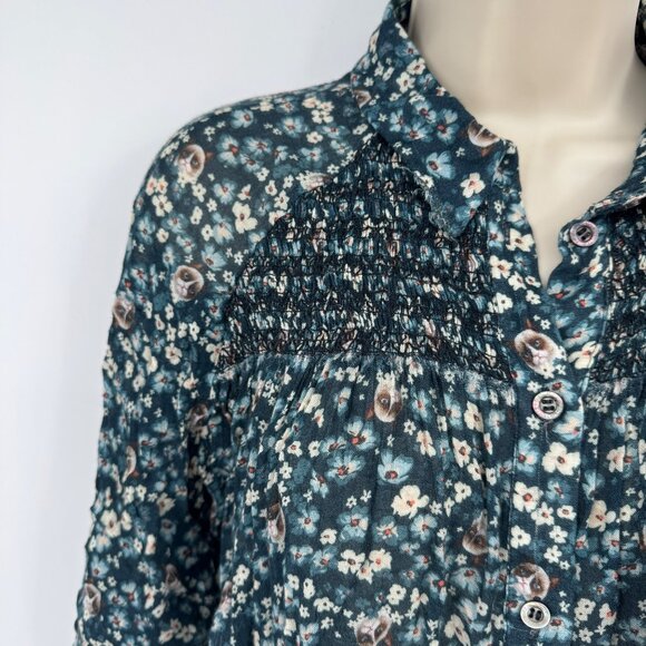 Paul and Joe Sister Grumpy Cat Floral gauze smoked dress tunic top blouse Print - Picture 2 of 12